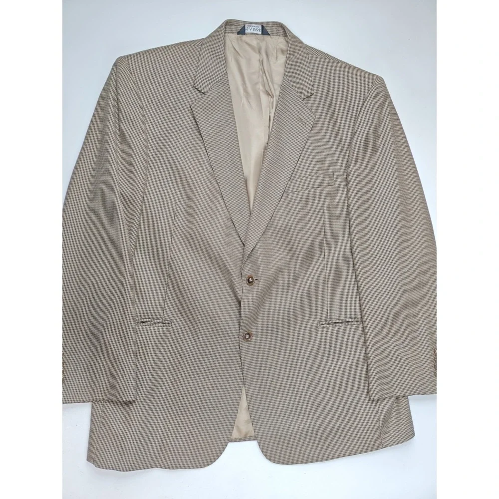 Jos A Bank Mens Wool Sport Coat 46R Brown Houndstooth 2 Button Blazer O703